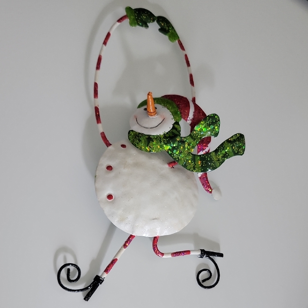 Vintage Metal Christmas Glitter Snowman Door Hanger